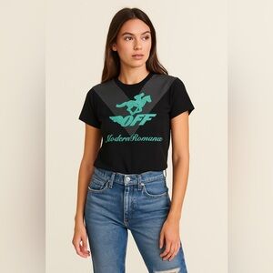 Off White Womens Short Sleeve Tee Size Small Color Black Green